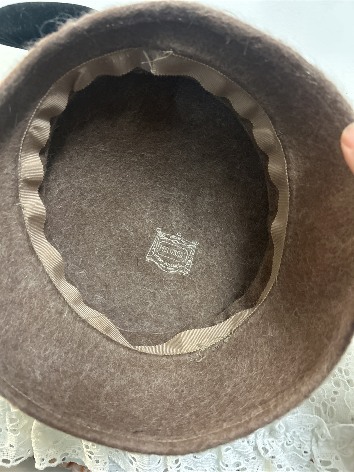 Henry Pollak New York Tan Women's Hat With Bow Vintage 100% Wool USA 50s-60s