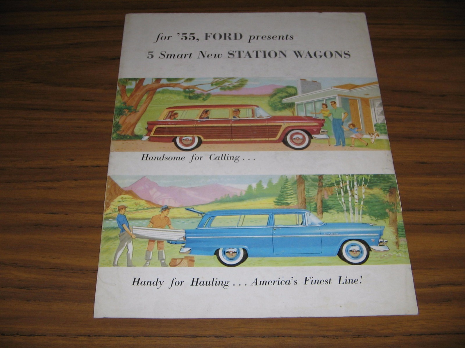 1955 Ford Station Wagons Automobile Original Color Brochure-Poster