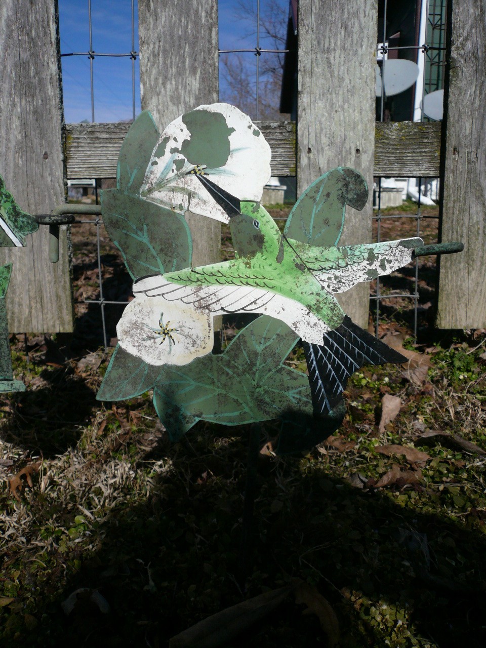 Mid Century Vintage Birds & Houses Metal Garden Border Stakes