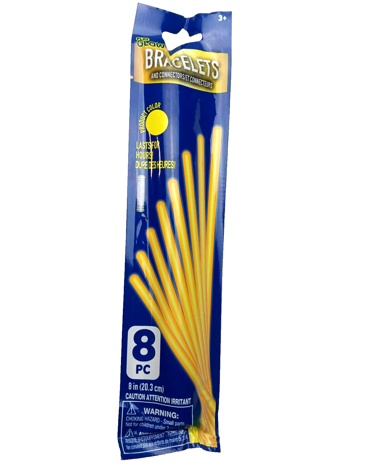 (Pack of 8) Glow Bracelets w/ Connectors Yellow Glow Sticks 8 Inch Last Hours