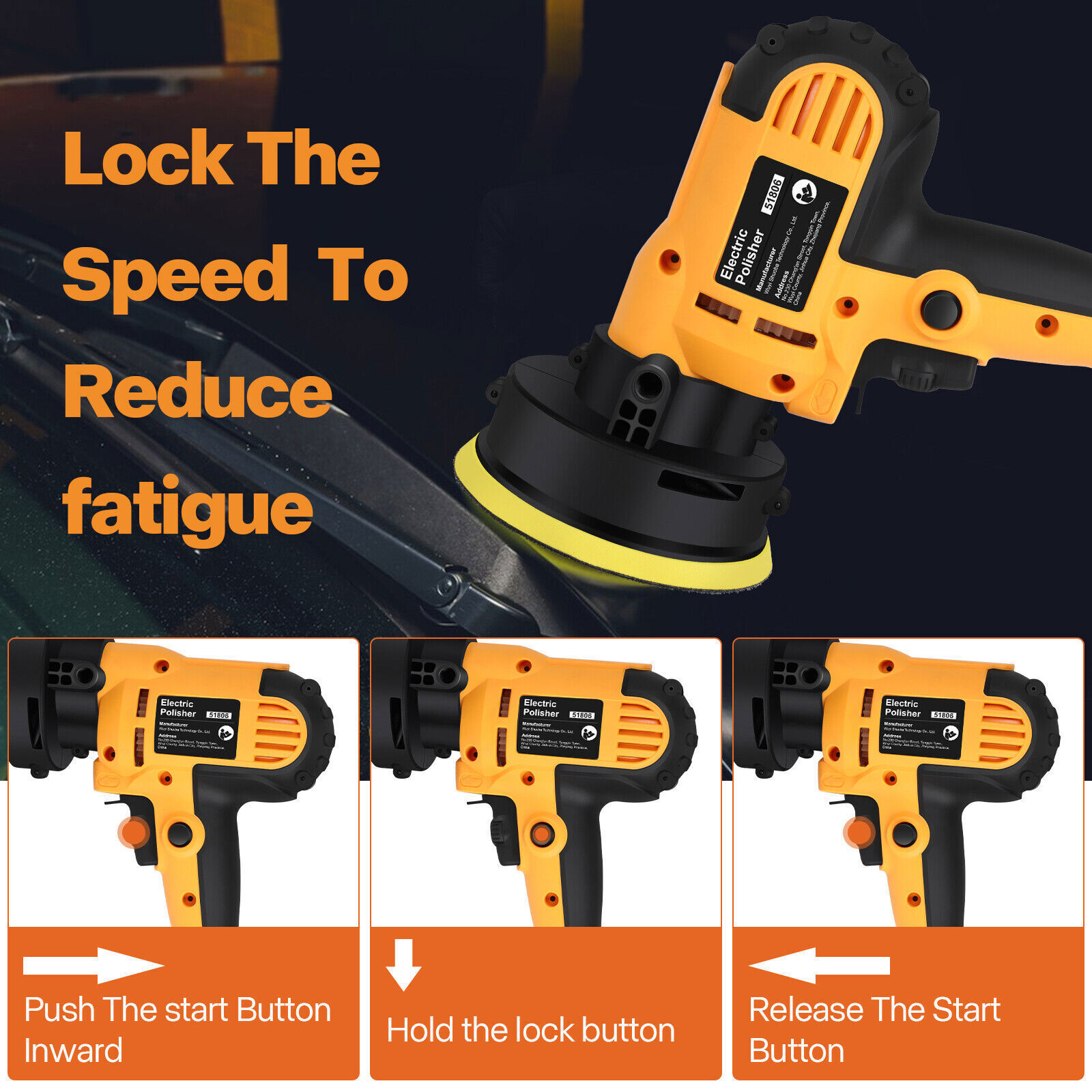 Electric Car Buffer Polisher Machine 800W, Multi-Speed Knob, with 5" Pad Bonnet