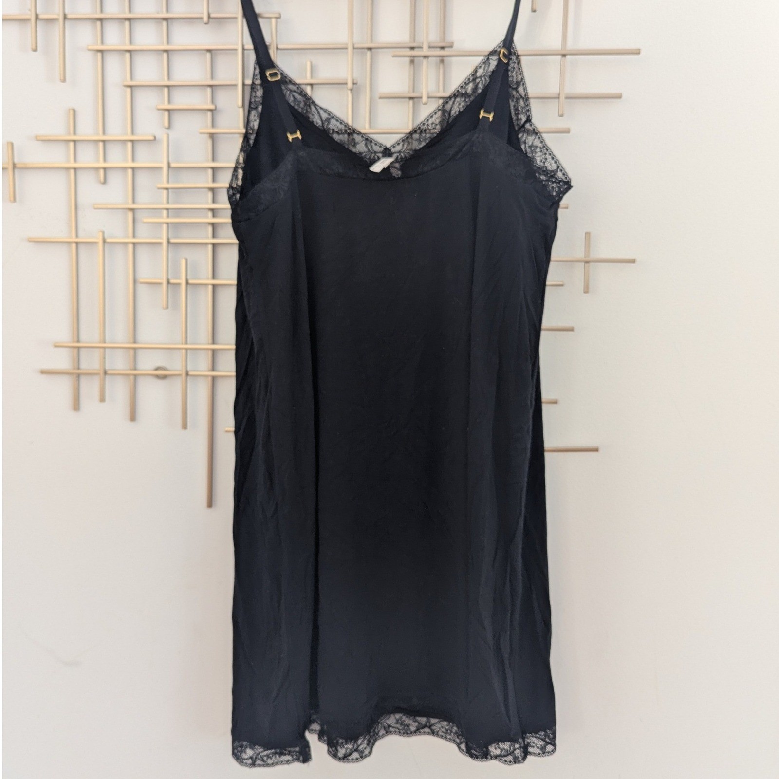 Soma Cool Nights Black Lace Trim Camisole Slip Dress Nightie Chemise Coquette L