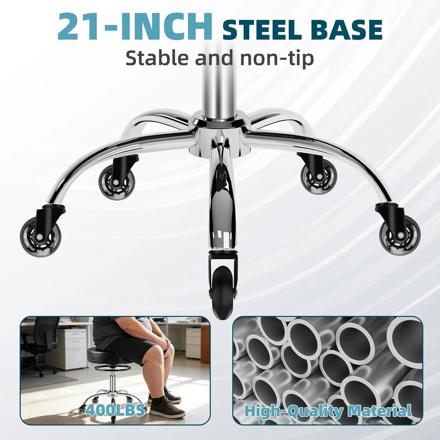 PU Leather Rolling Stool - 400lbs Capacity, Perfect for Tattoo & Beauty Studios