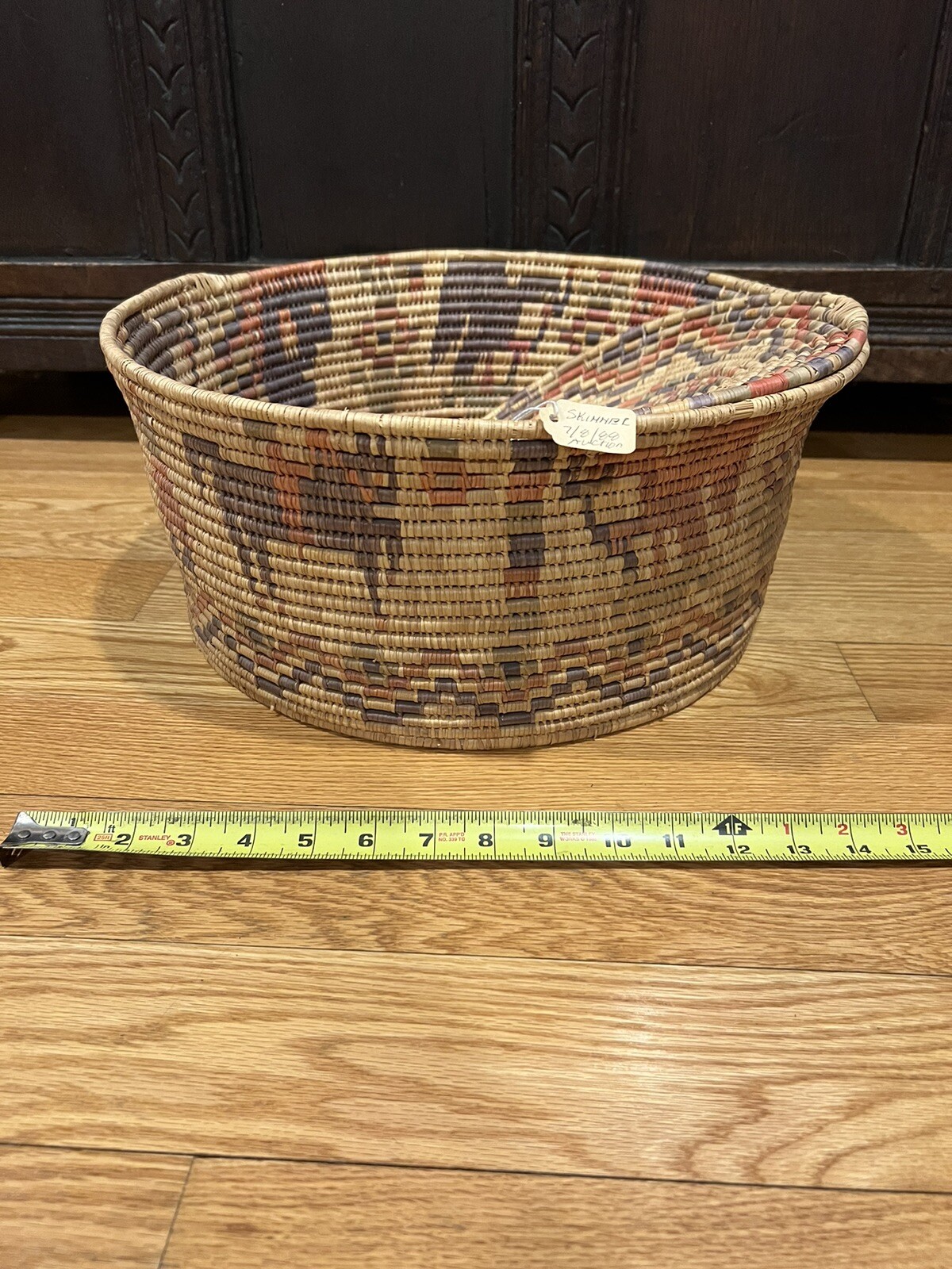 OLD BASKET FIGURAL BOWL Mexican HORSES PEOPLE Skinner 15 1/2”