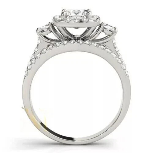 Solid 14K White Gold Moissanite Bridal Set Engagement Ring 2.50 CT Princess Cut