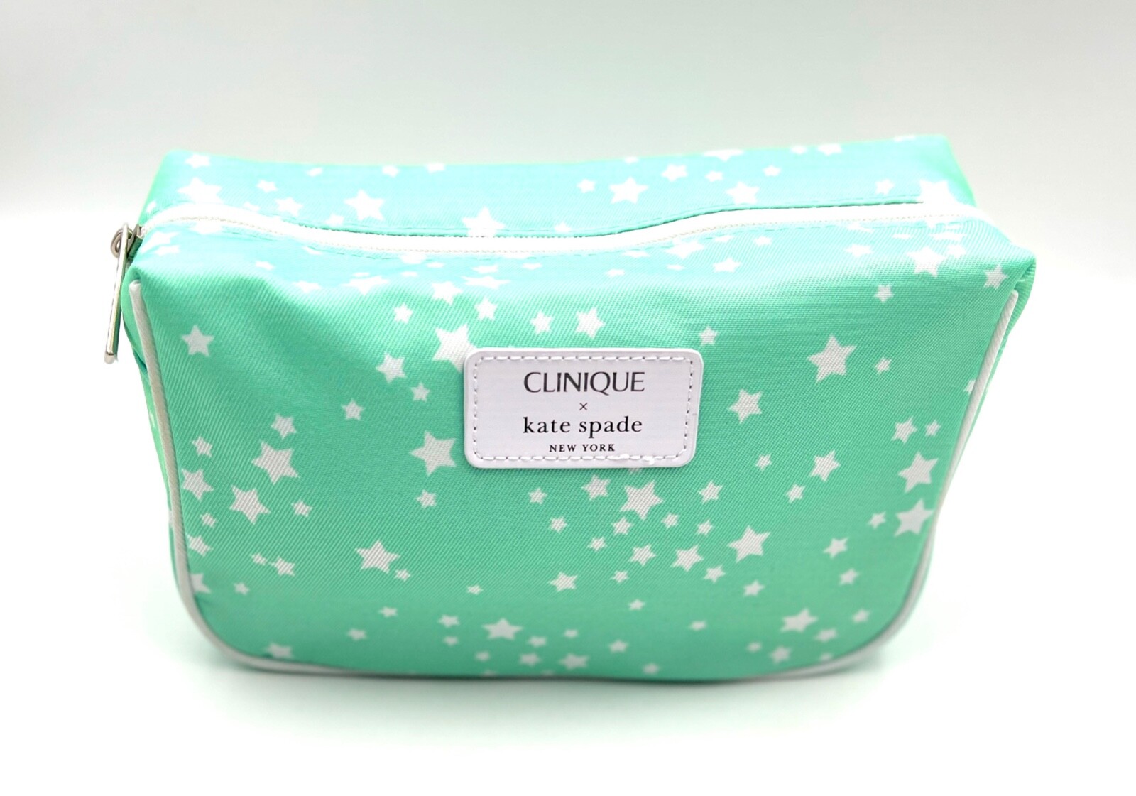 New! Clinique x Kate Spade Light Green Makeup Bag Zipper Pouch ~ Star  Print