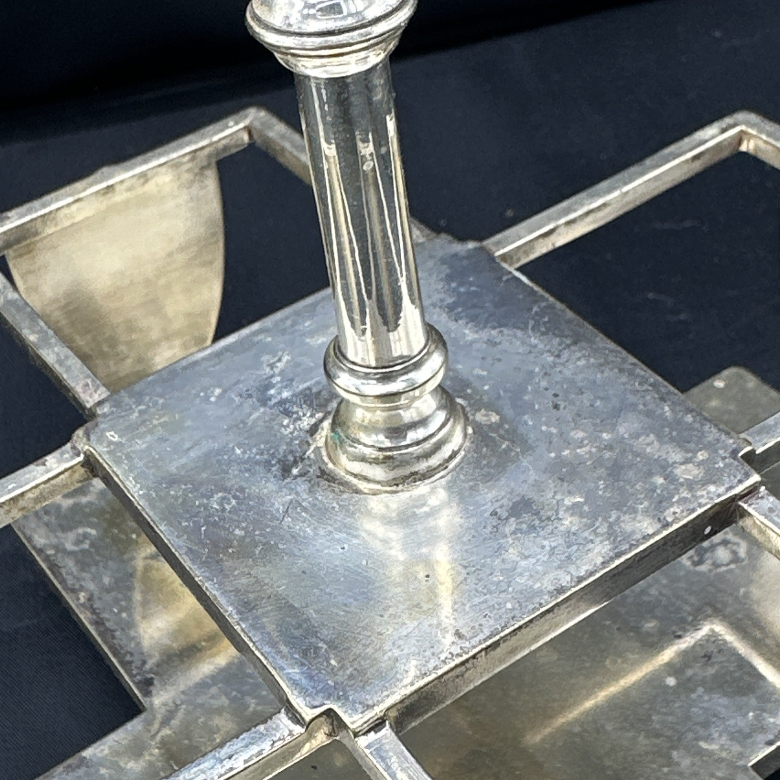 Footed 19th century silverplated cruet (maybe) Charles Ellis & Co w/ 3 Bottles