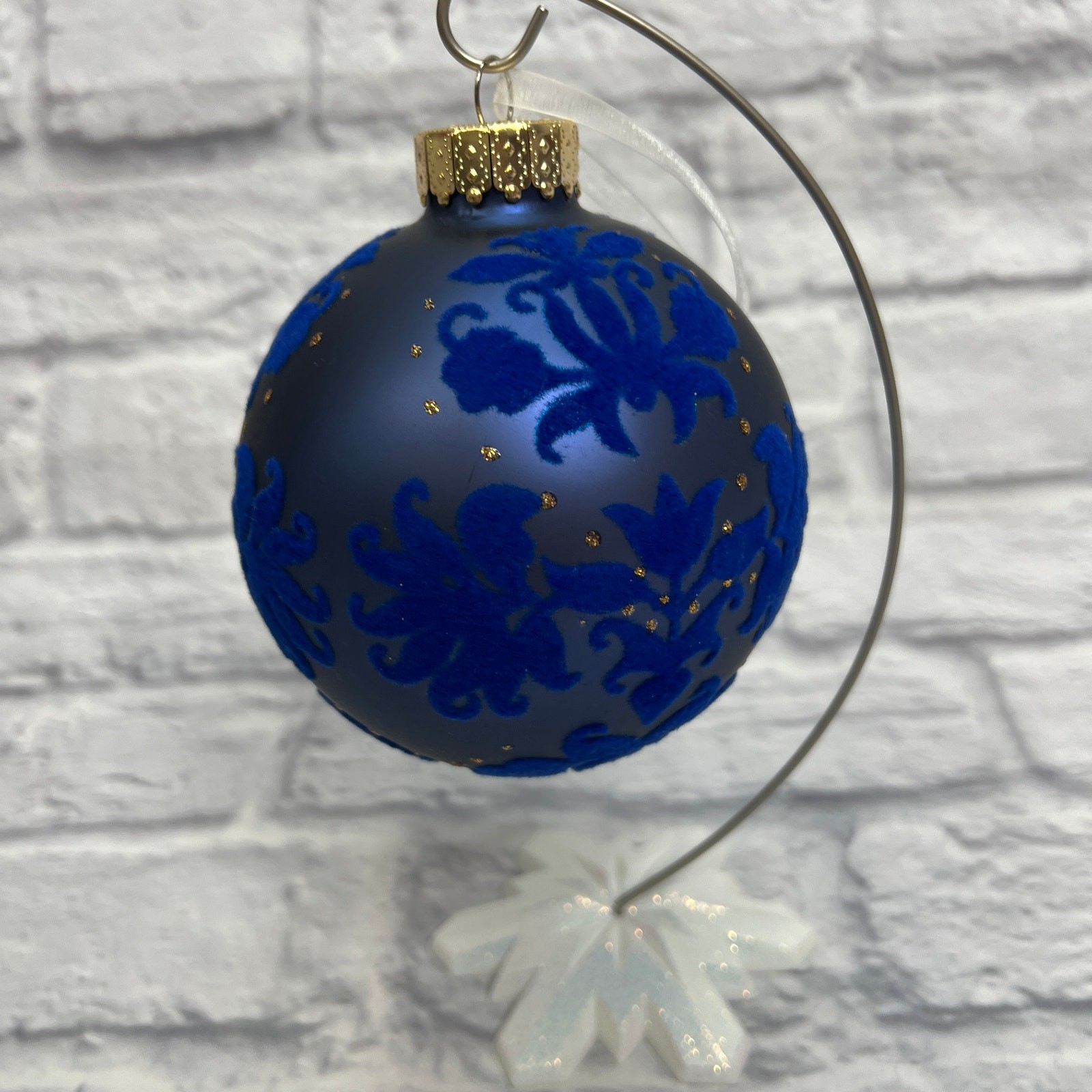Vintage UT Bauble 4.5" Navy Blue Gold Ball Ornament Paisley Textured Sparkle