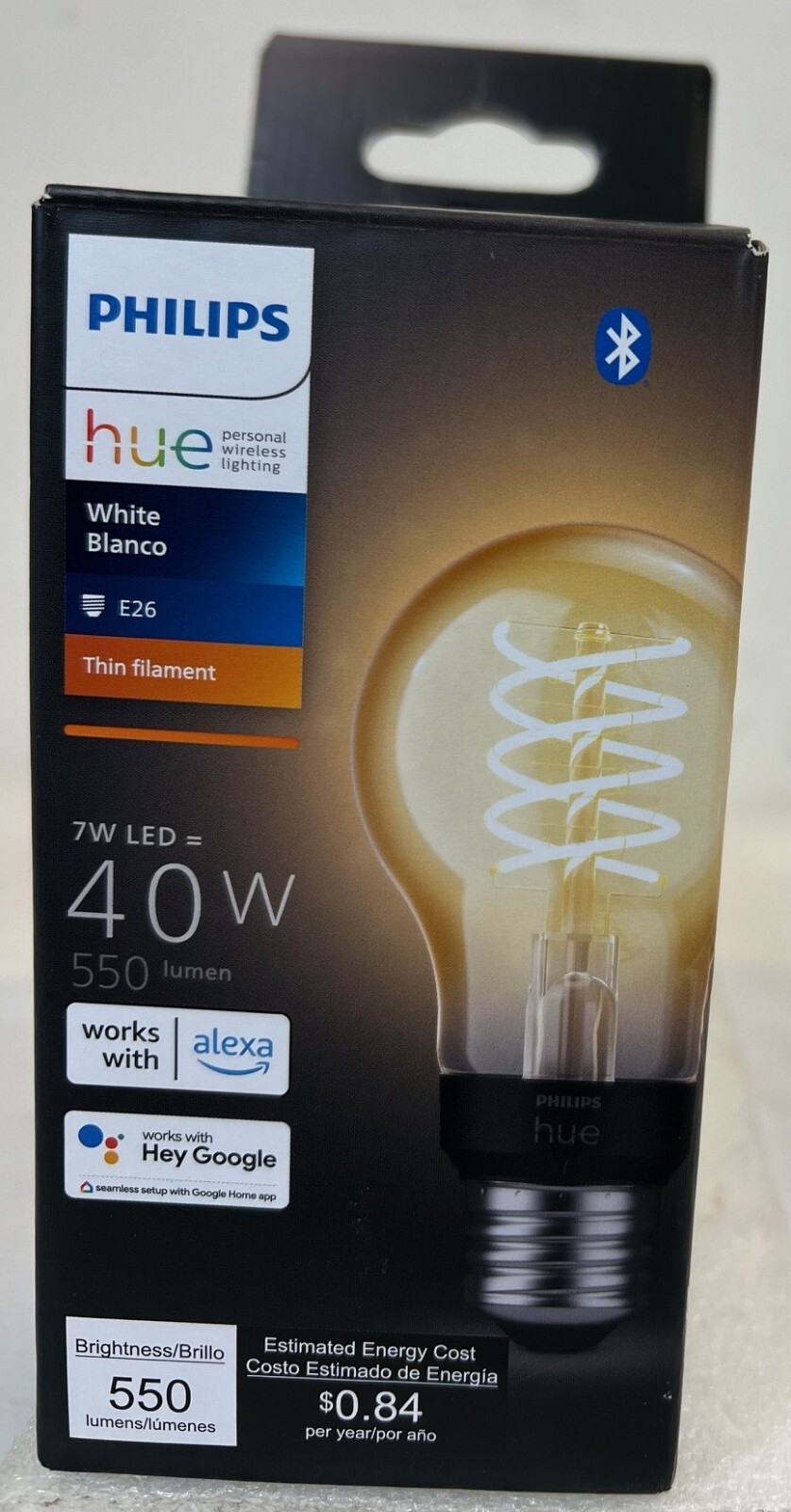 Philips Hue 40-Watt Equivalent Smart LED Vintage Edison White Thin Filament