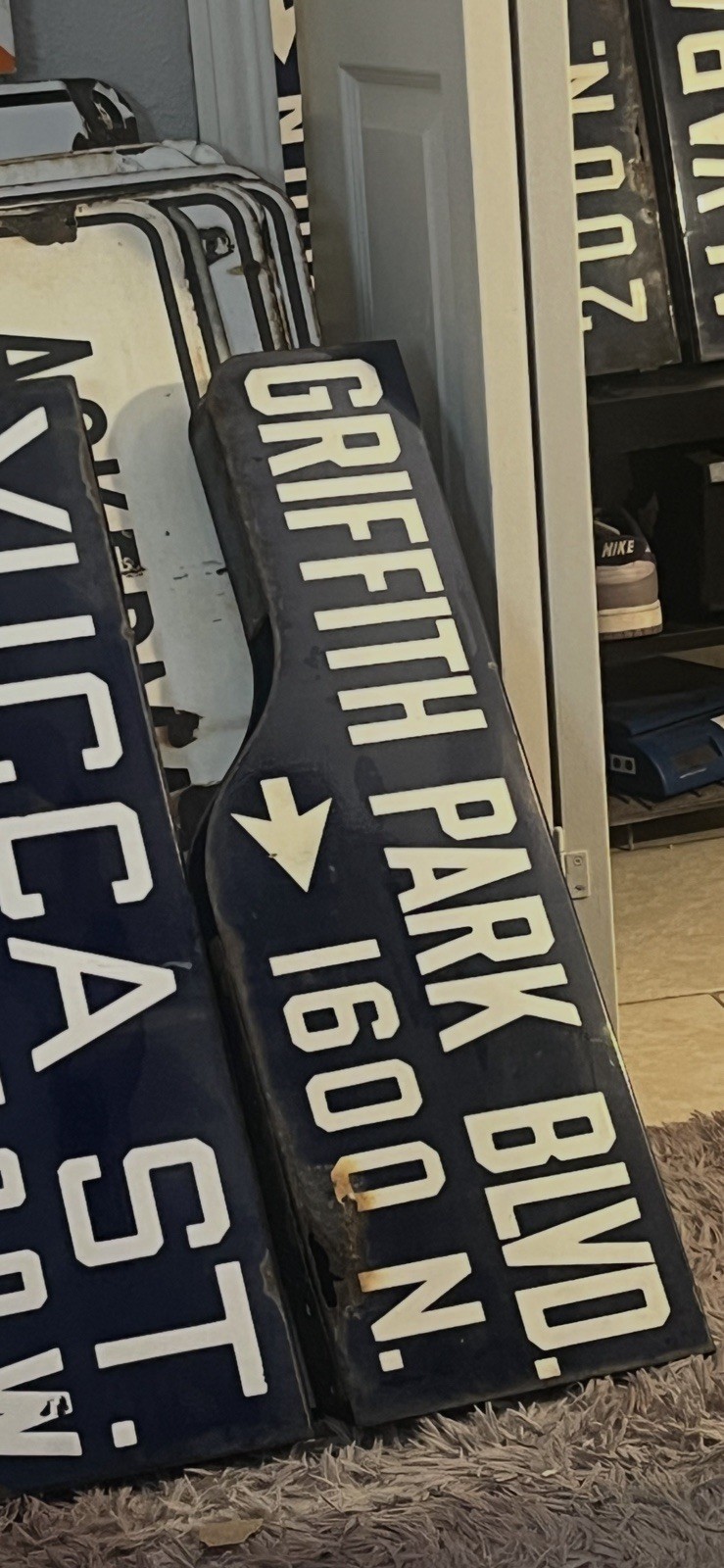 1946-62 Los Angeles Porcelain SHOTGUN Street Sign GRIFFITH PARK BLVD