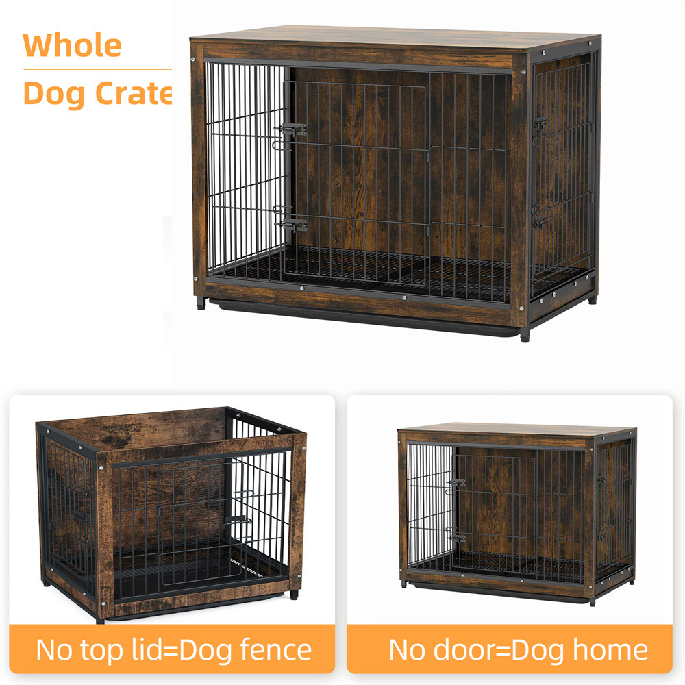 Large Dog Crate Wooden Kennel Heavy Duty Cage with Tray End Table Pet Furniture