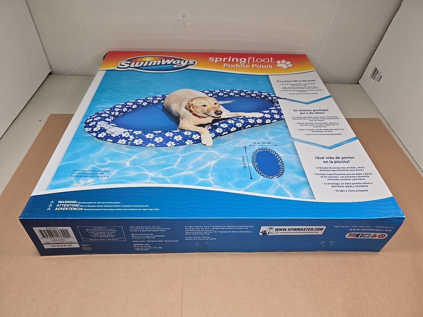 SwimWays Paddle Paws Spring Float Dog Raft, Large (65 lbs. and Up), Blue