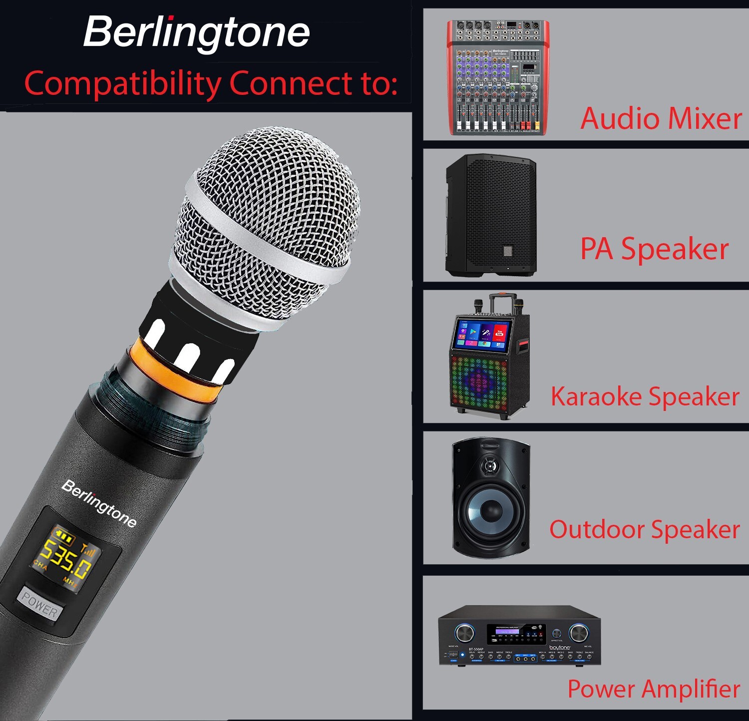 Berlingtone BR-60UM Wireless Microphone System Dual Wireless Mics, rechargeable