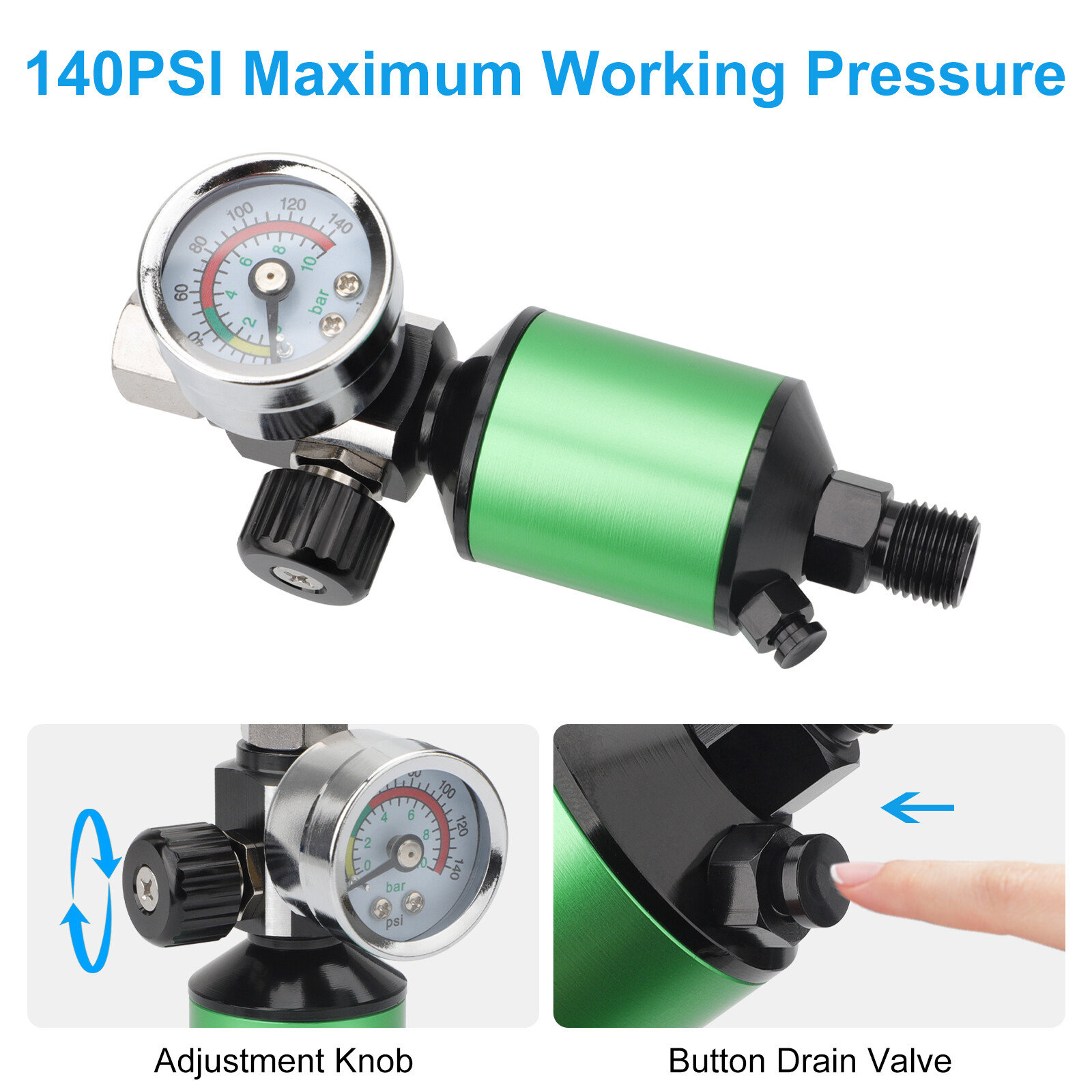150PSI Pressure Gauge Oil-Water Separator 1/4" NPT Air Filter Regulator