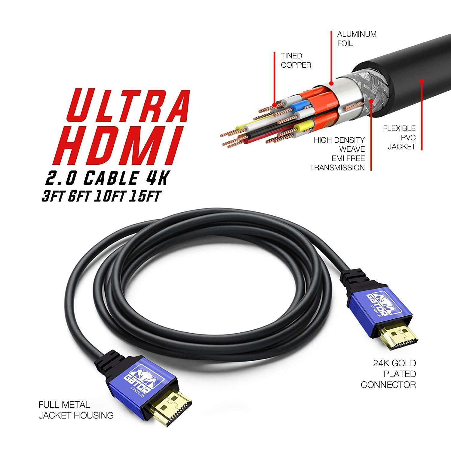 4K HDMI 2.0 Cable UHD Ultra HD High Speed 2160P HDR 60Hz 18Gbps Dolby HDCP HDTV