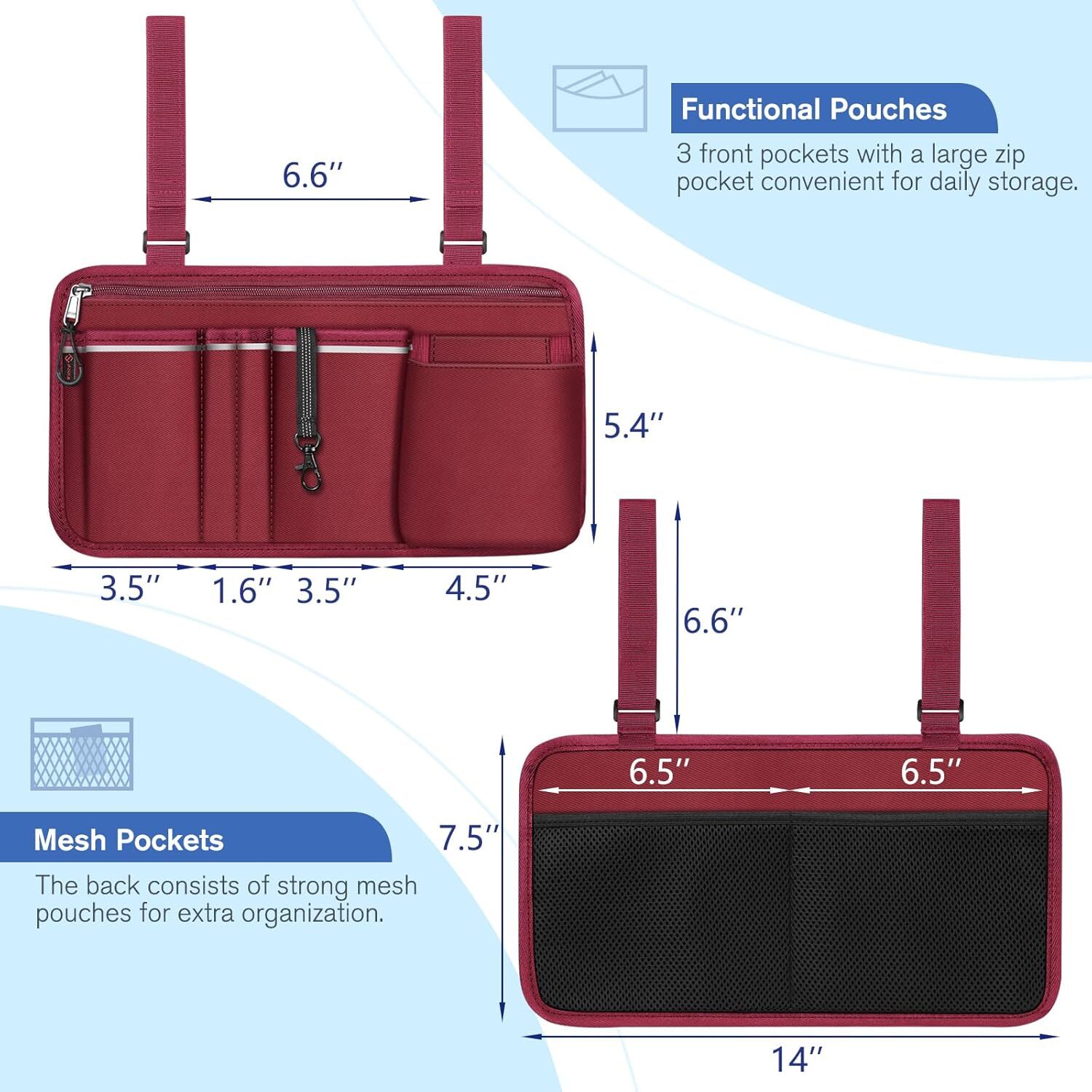 Wheelchair Side Storage Bag with Cup Holder for Power Wheelchairs, Walkers