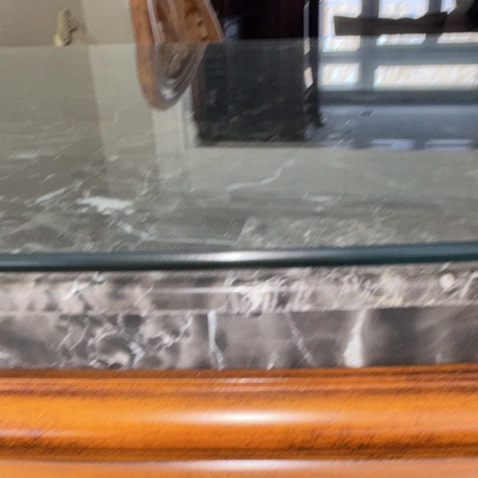 Pulaski Wood Bar Cabinet with Marble Top, Brass Handles, three bar stool’s