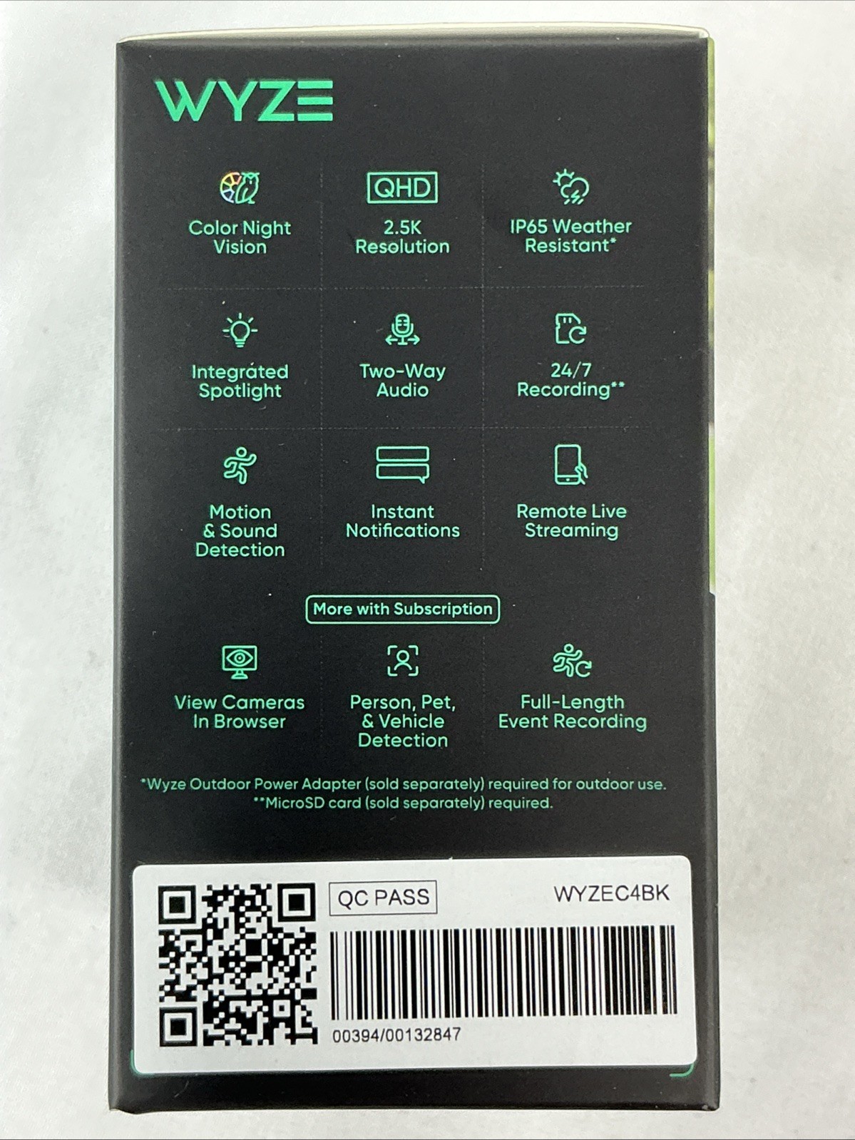 Wyze Cam V4 2.5k WiFi Indoor/Outdoor Wired Security Camera Color Night Vision