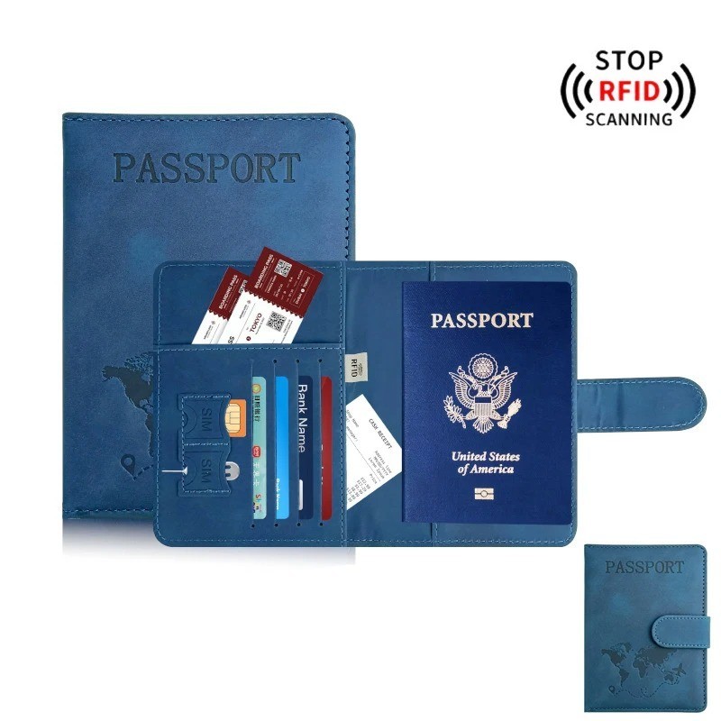 Leather Passport Holder Wallet Blocking Cover Protector For Vaccination Card