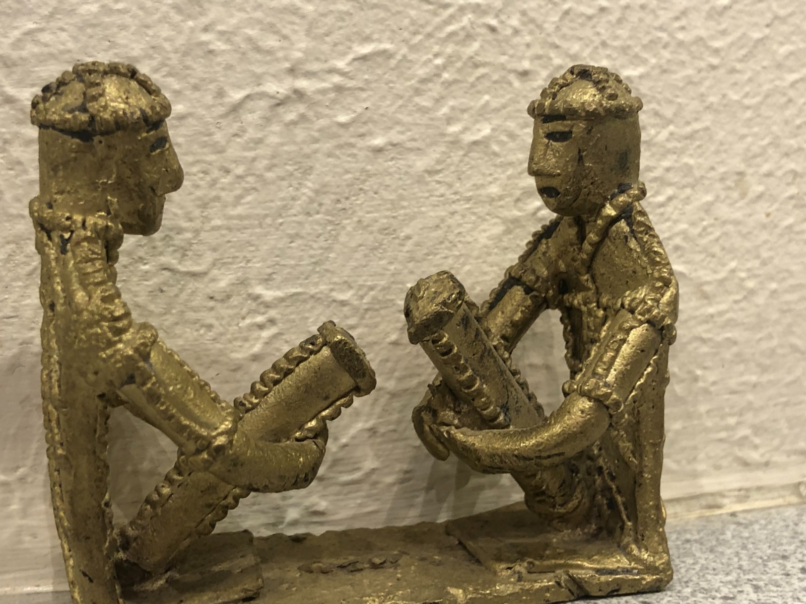 Vintage West African Tribal Folk Art Bronze Sculpture - Two Musicians Sitting