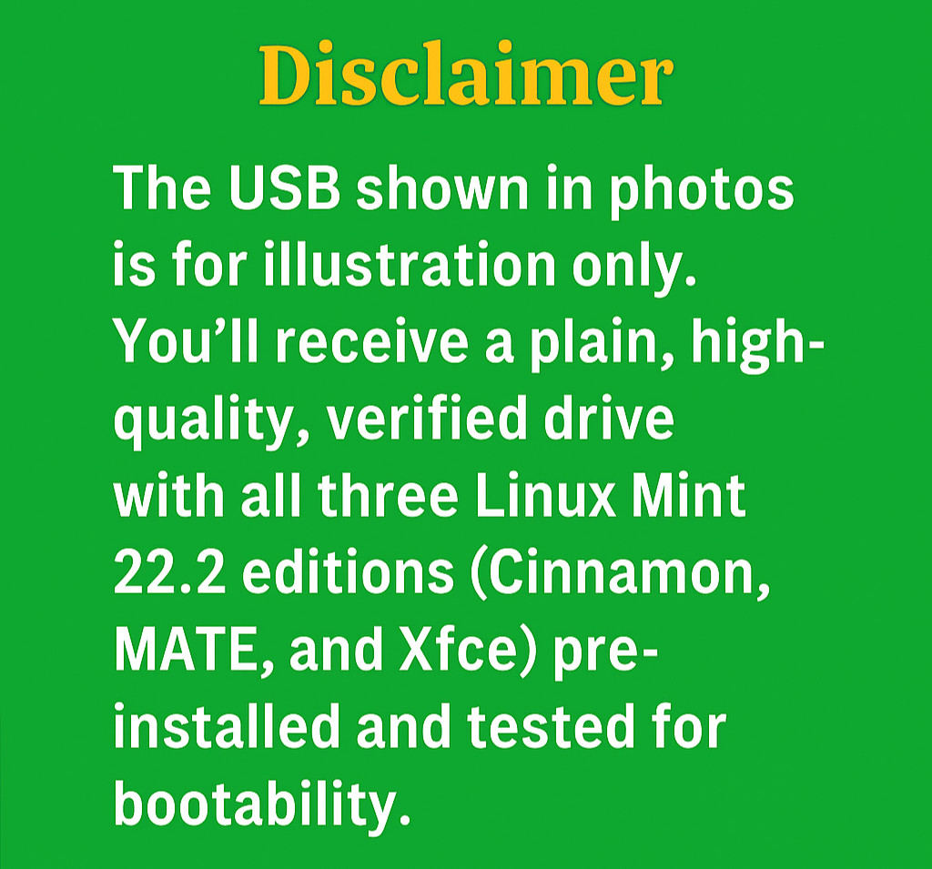 Linux Mint 22.2 3-in-1 Bootable USB (Cinnamon + MATE + Xfce) 64-bit Linux OS USB