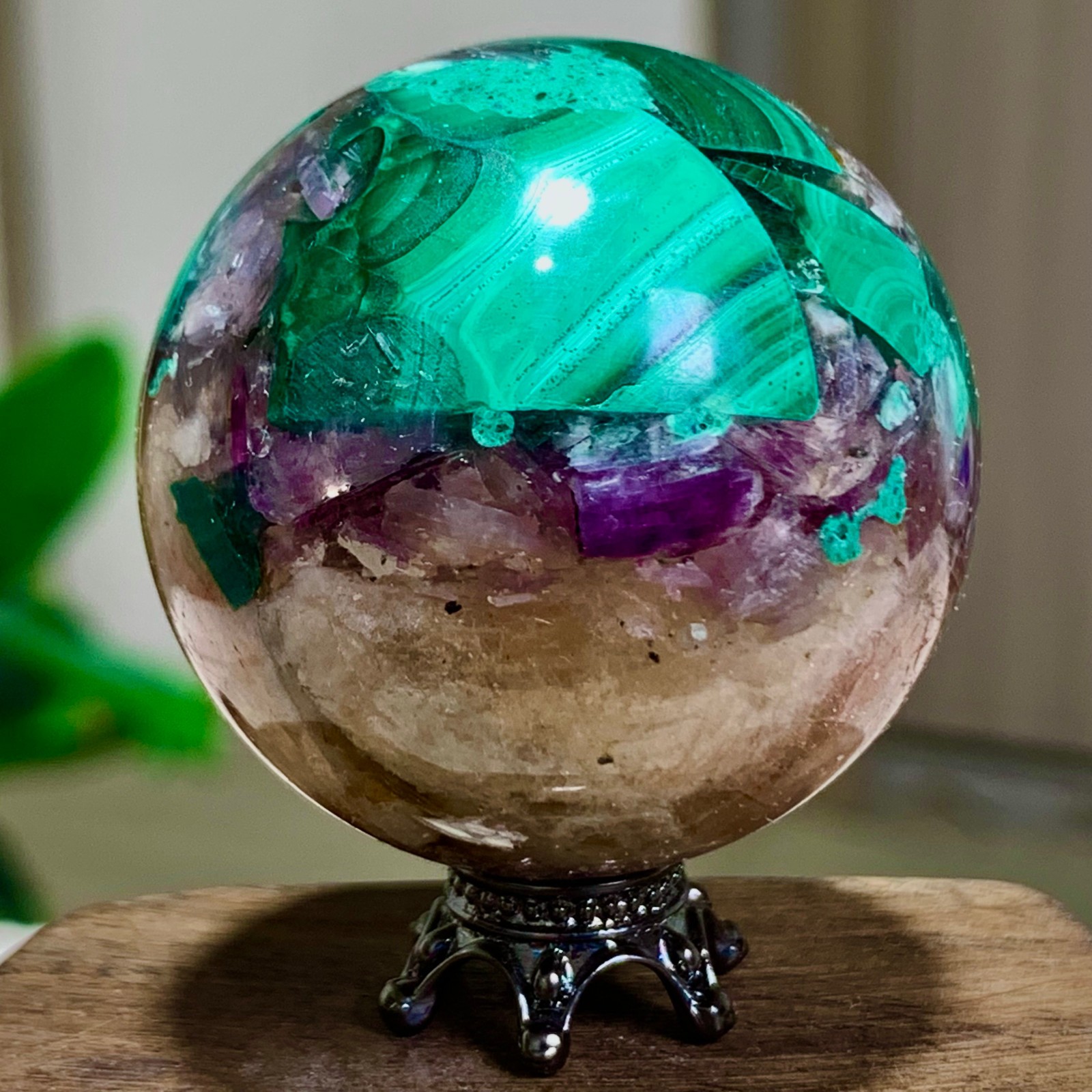 77G Newly discovered rare malachite purple mica symbiotic sphere restoration