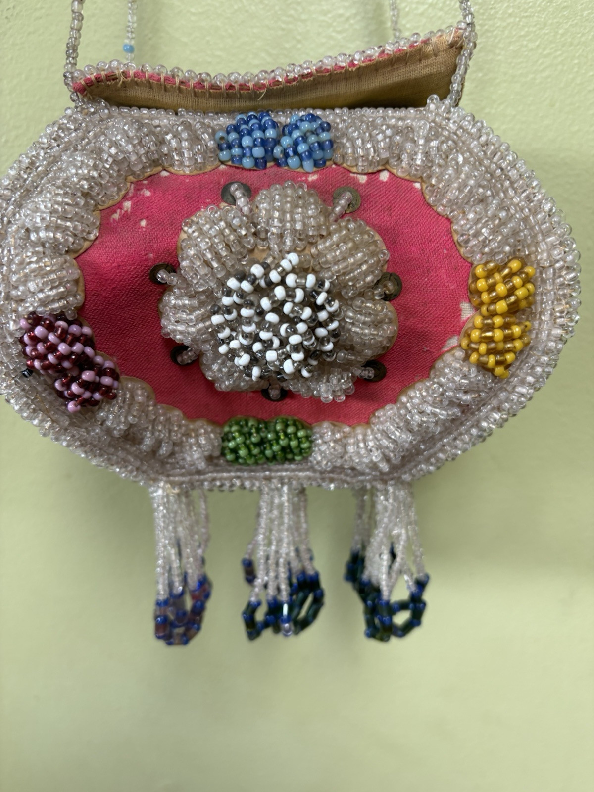 Native American Iroquois Indian Beaded Whimsical Purse Heavy Ornate Vintage