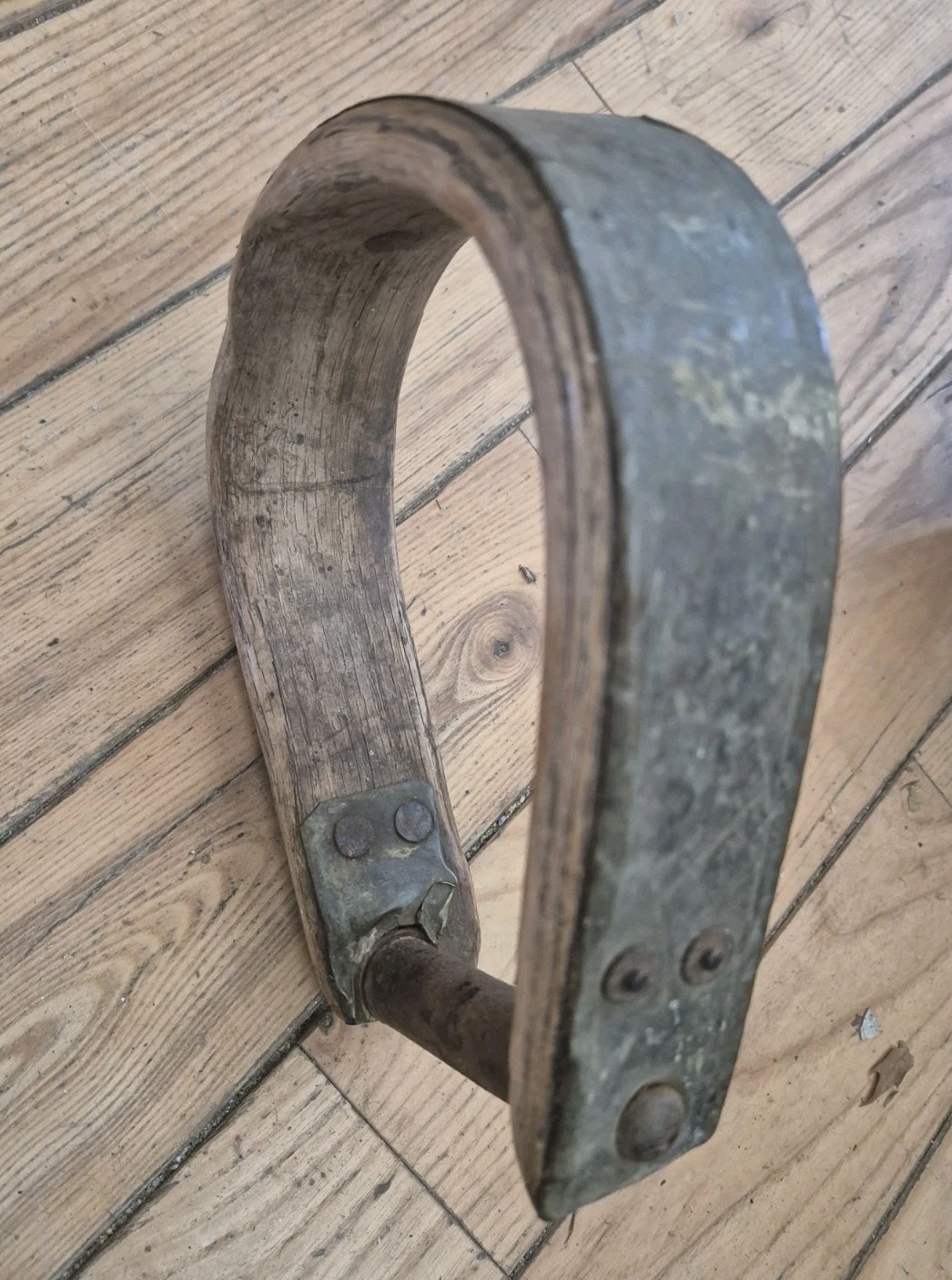 Single Antique, Vintage Western Cowboy Oxbow Single Stirrup Wood Iron And Brass