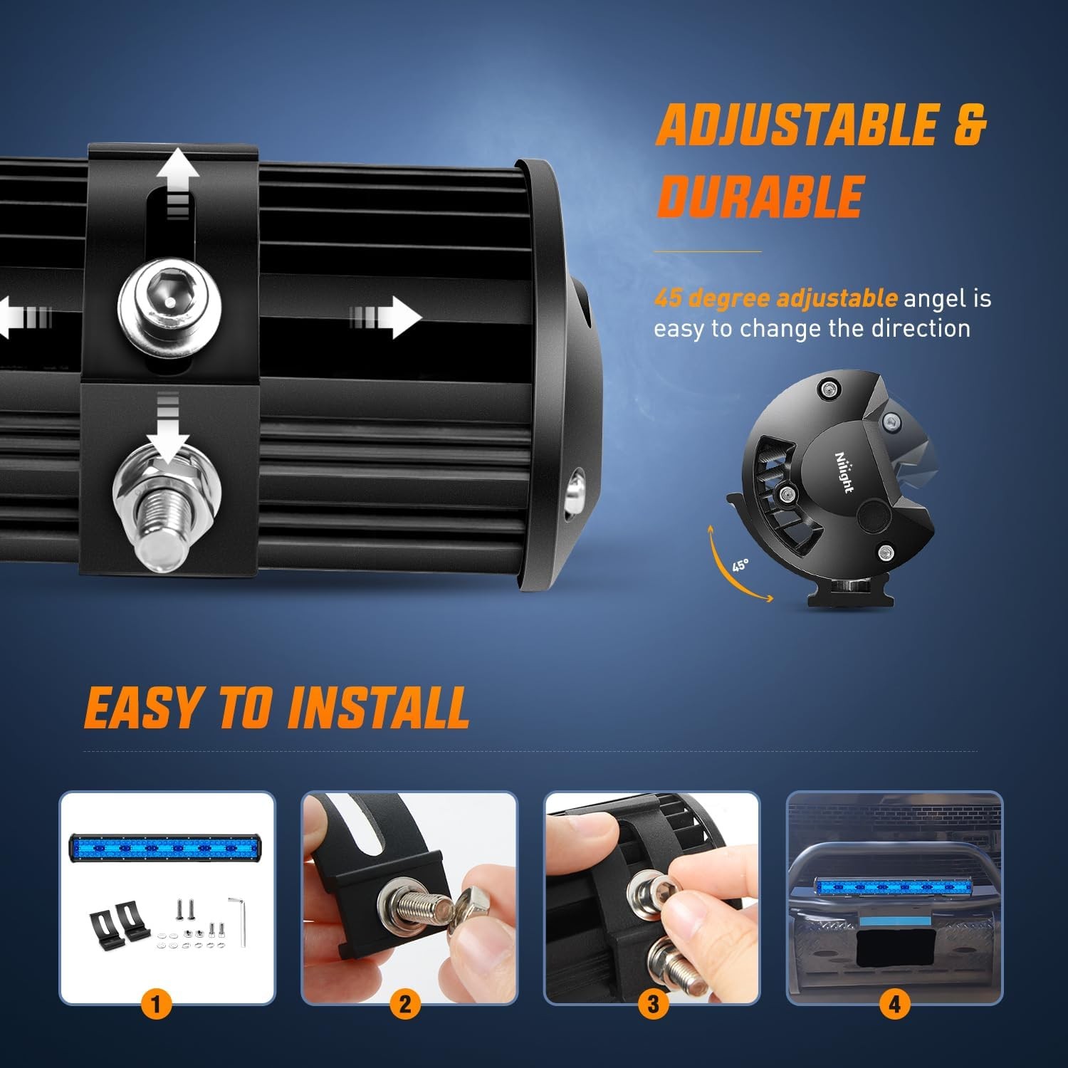 Nilight 20 Inch LED Light Bar Blue Triple Row 420W Spot & Flood Combo Light