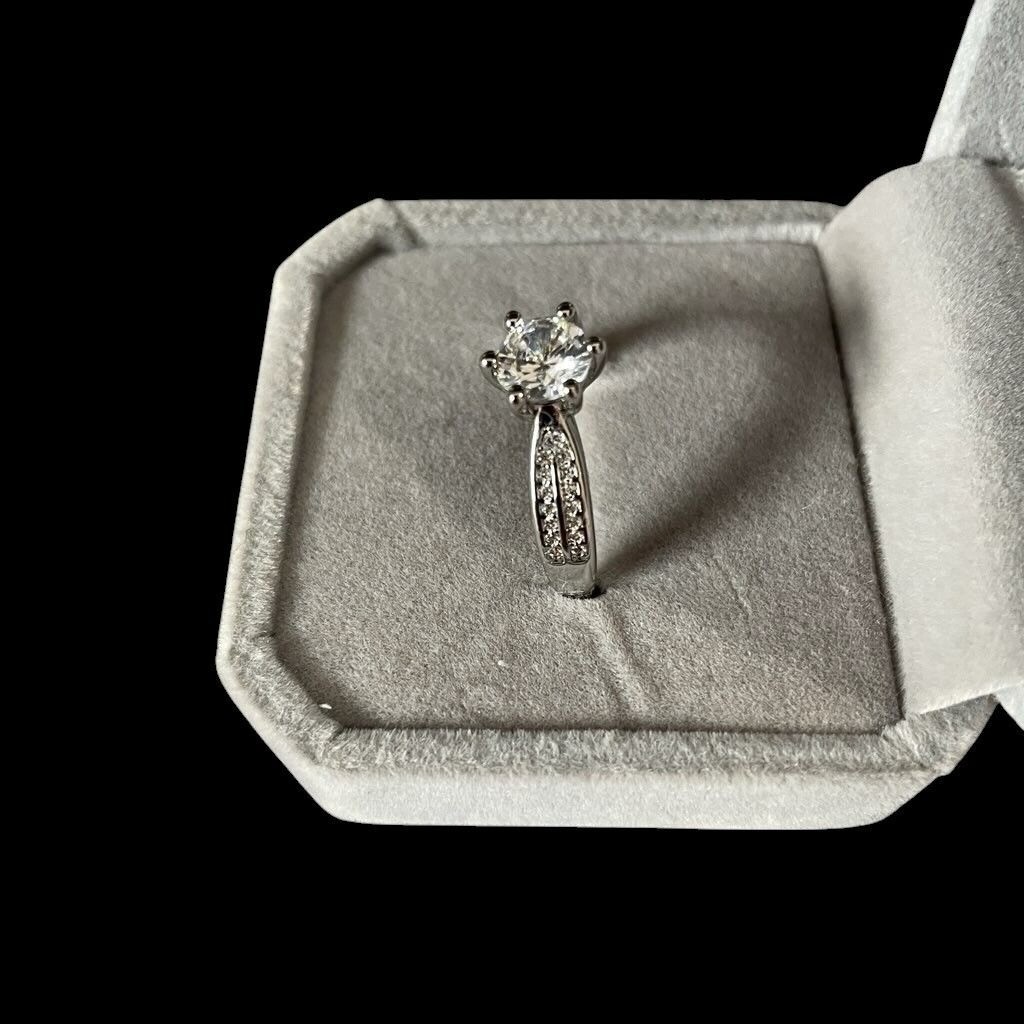 Silver-Tone CZ Moissanite Engagement Ring Bridal Wedding Elegant Sparkle Gift