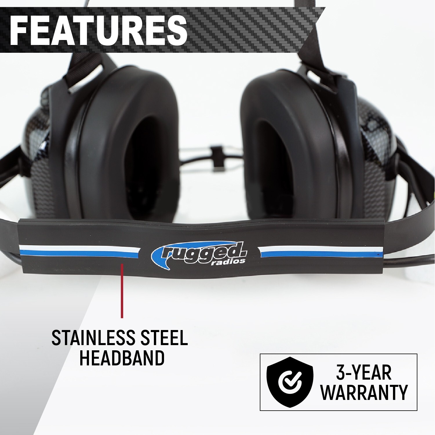 Rugged Radios H41-CF Behind the Head Carbon Fiber NASCAR Racing Two Way Headset