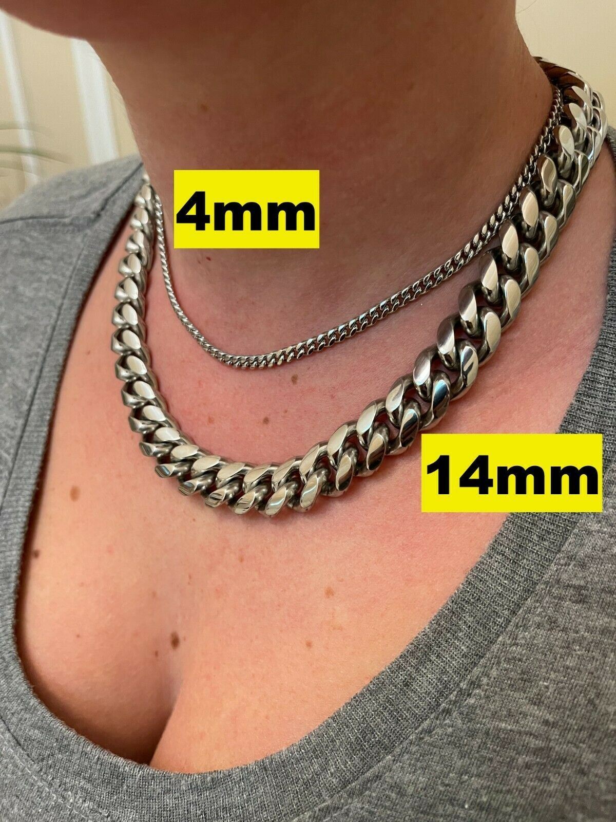 Real Solid Stainless Steel Miami Cuban Link Chain Necklace Box Clasp 4-18mm