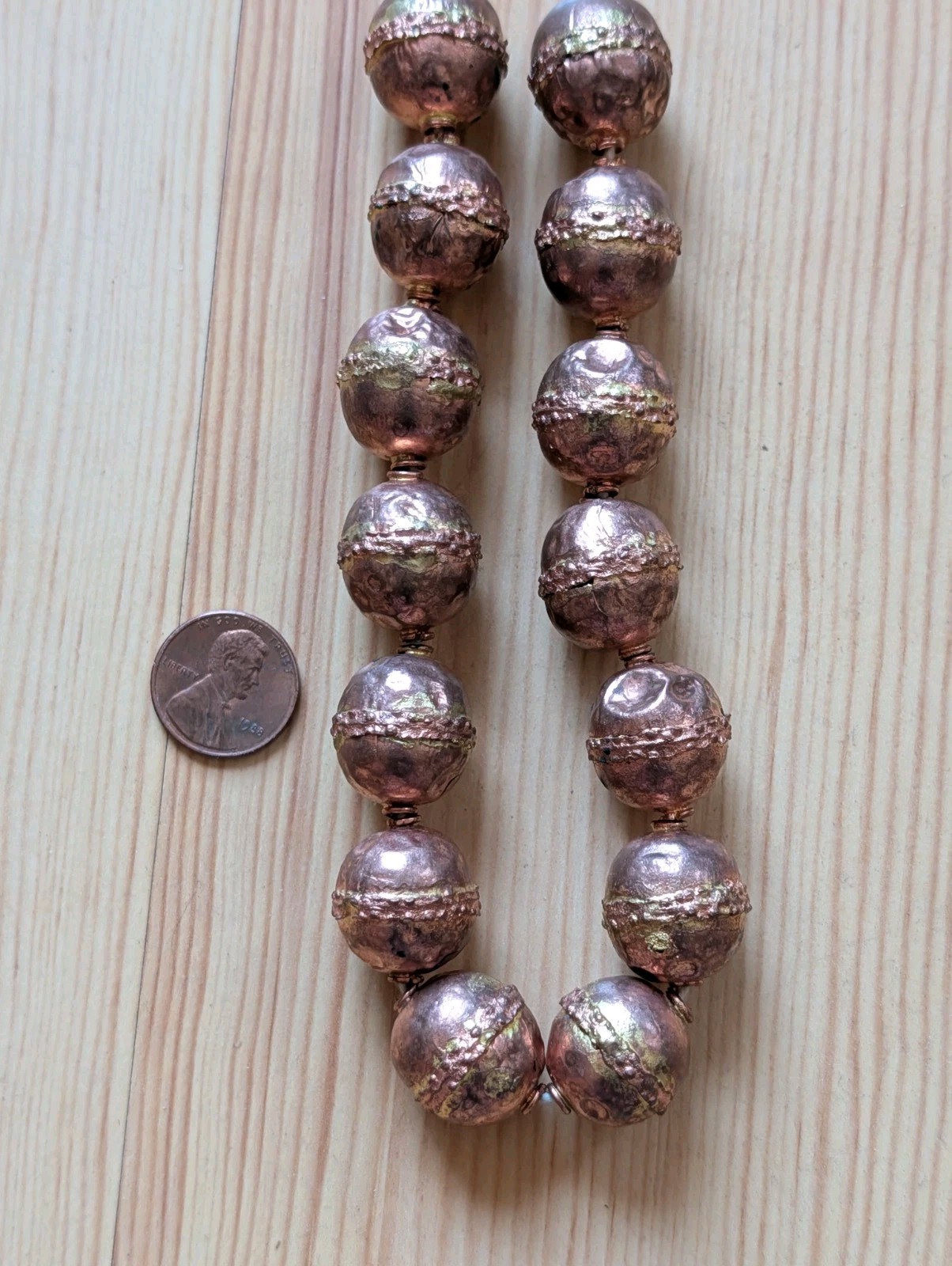 A Strand Of Ethiopian Copper /brass Handmade Beads African Collectible