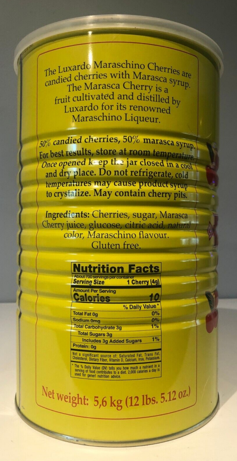Luxardo The Original Maraschino Cherries 890 Cherries Tin 12 Lbs Can Exp. 12/27