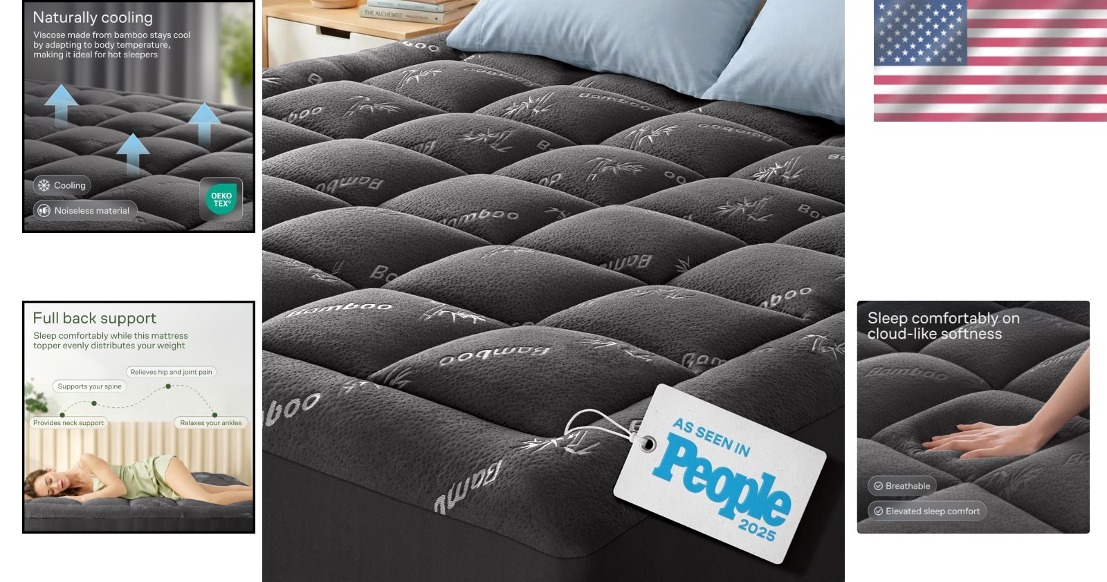 Bamboo Viscose Queen Mattress Topper - Soft Pillow Top for Back Pain Relief