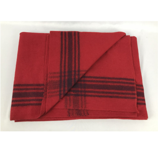 Red Wool Blanket with Blue Stripes