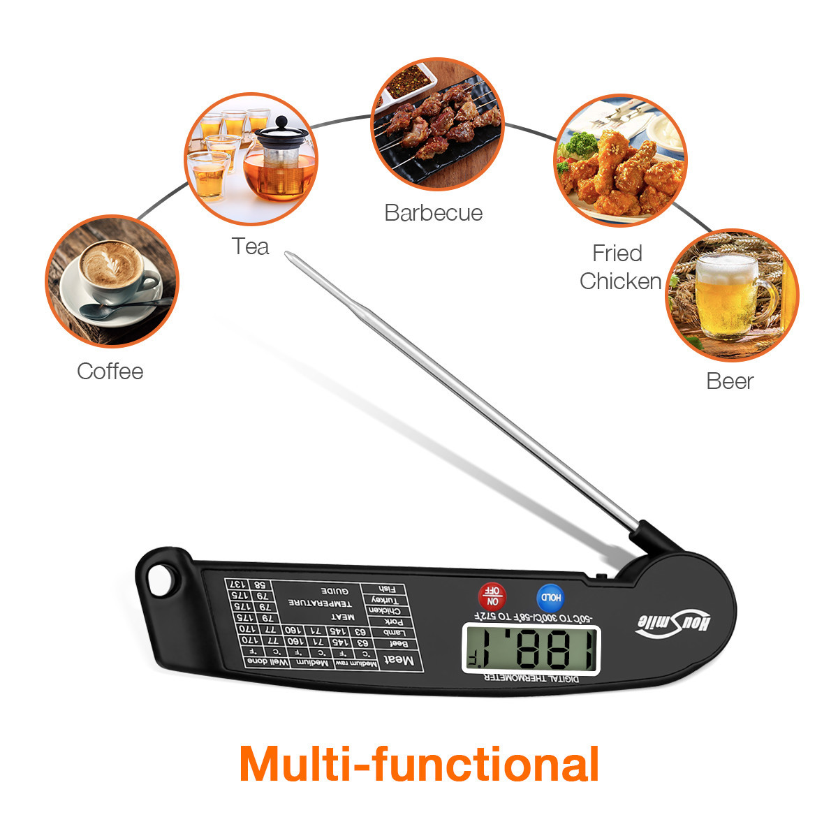 Instant Read Digital Meat Thermometer BBQ Grill Smoker For Kitchen Food Cooking
