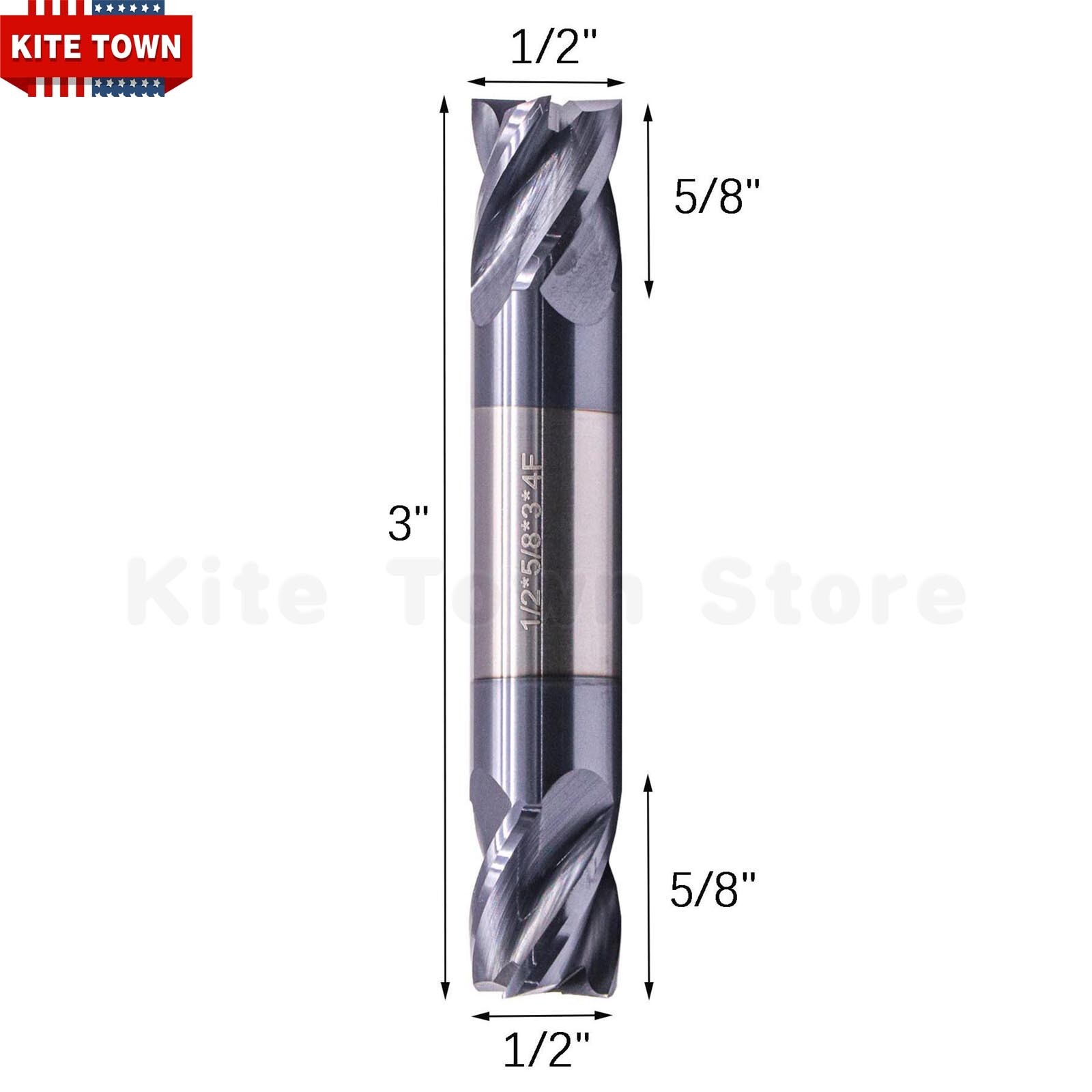 5Pcs 4 Flute 1/2" x 5/8" x 3" Double End Solid Carbide End Mills - AlTiN Coated