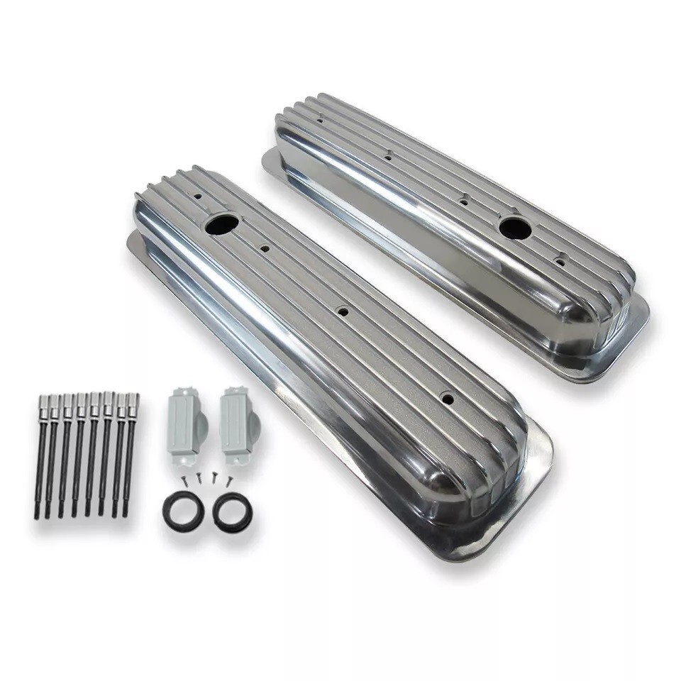 Finned Aluminum Short Valve Covers w/Center Bolt for 1987-97 Chevy 350 5.0 5.7