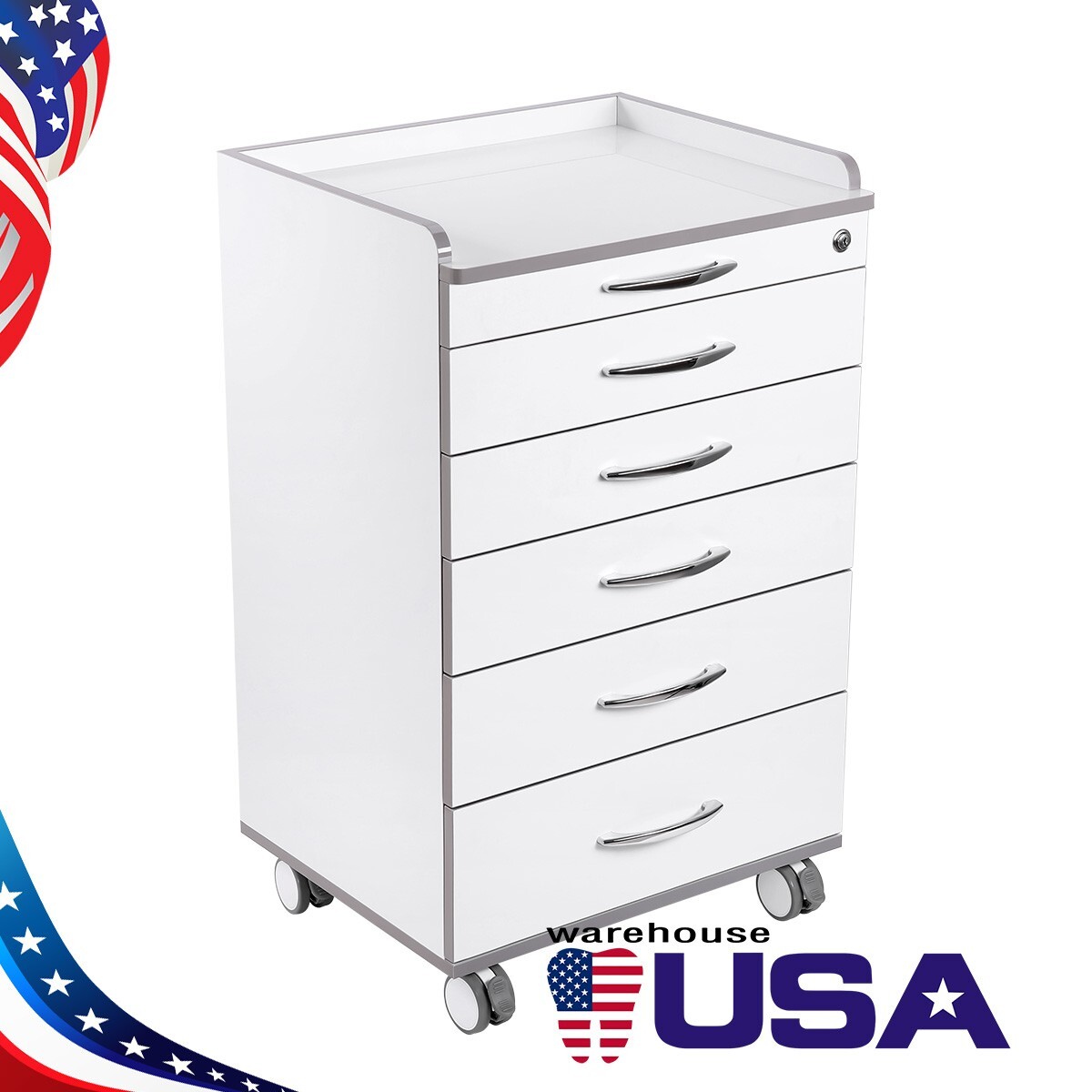 Mobile Dental Cabinet Cart With Grids 5 Drawers Lab Medical Storage Trolley Cart