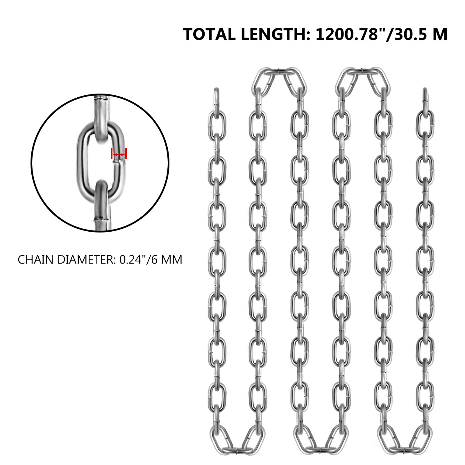 VEVOR 1/4" 100' Proof Coil Chain Zinc Plated Galvanized Towing Guard Rails G30