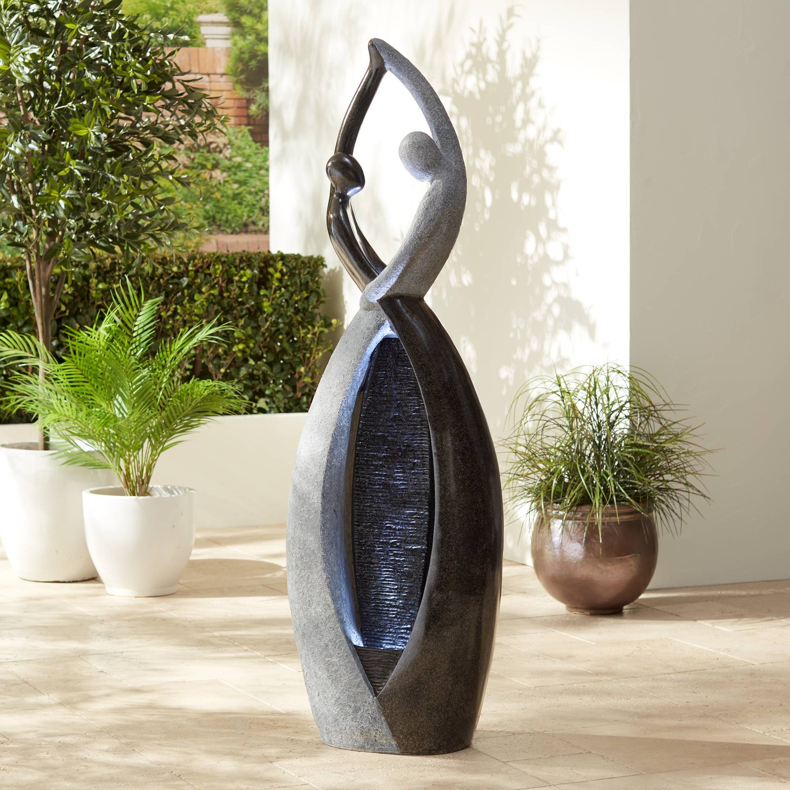 Dancing Couple Modern Outdoor Floor Water Fountain with LED Light 57" for Yard