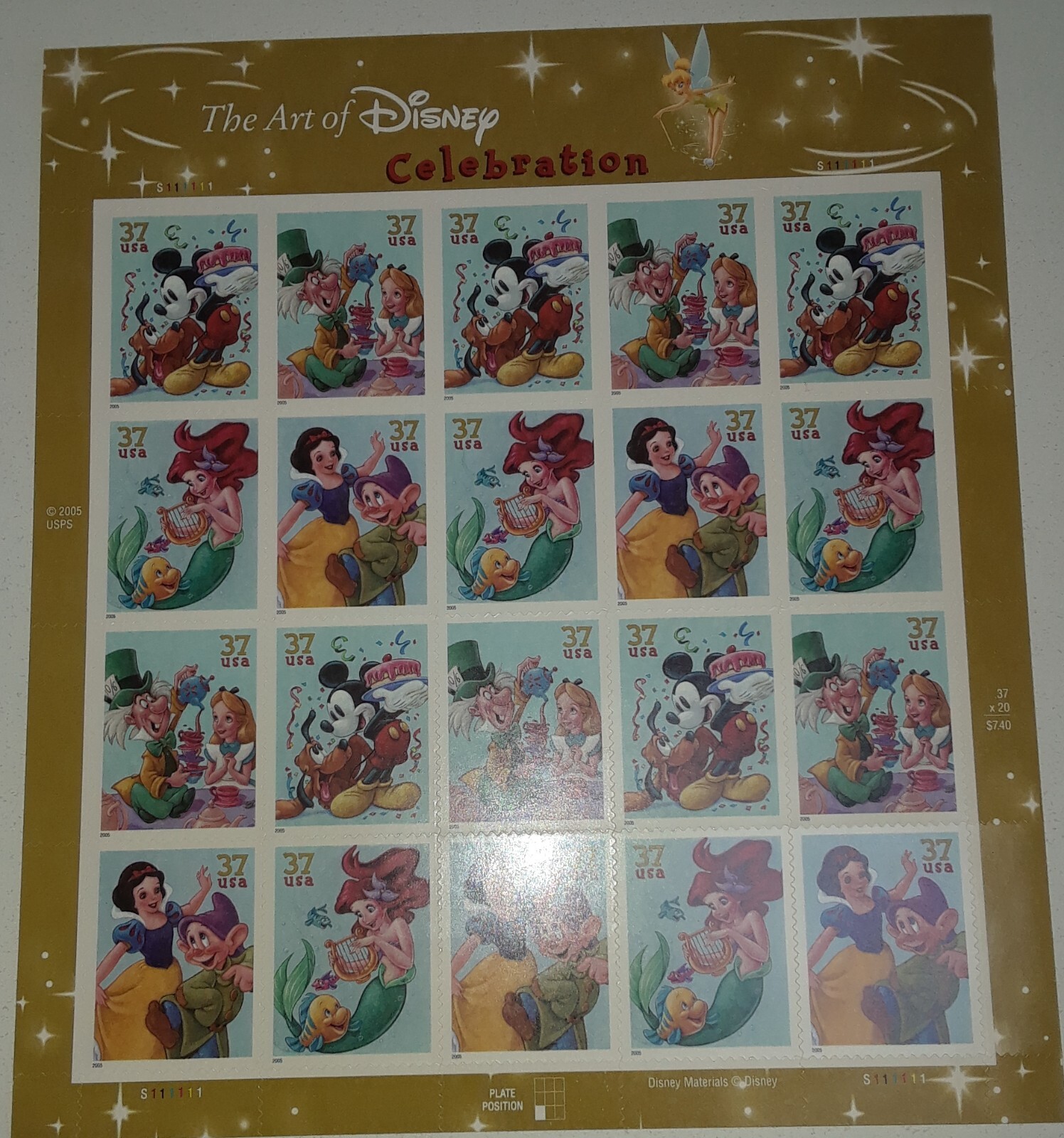 THE ART OF DISNEY Complete Set of 5 Differnt Full Sheets of 20 US Stamps 2004-08