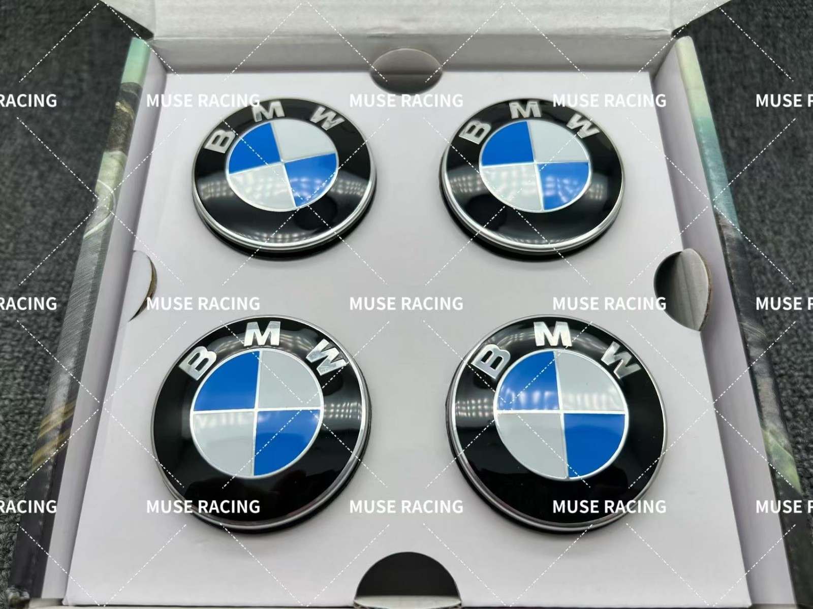 Genuine BMW Blue White Floating Alloy Wheel Center  56mm 68mm Hub Caps