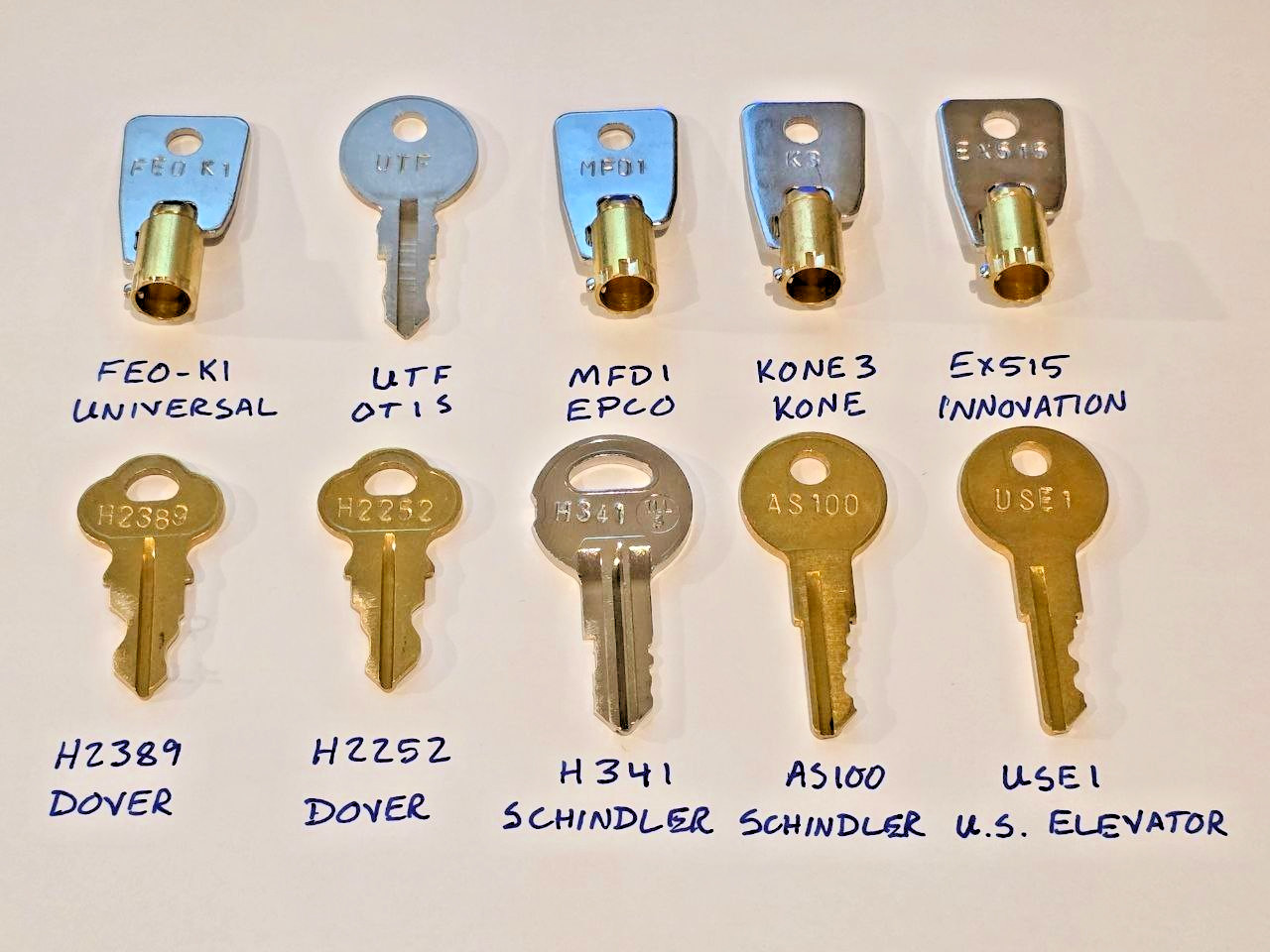 10pc Basic Fire Service Elevator Key Set - Most Major Brands!