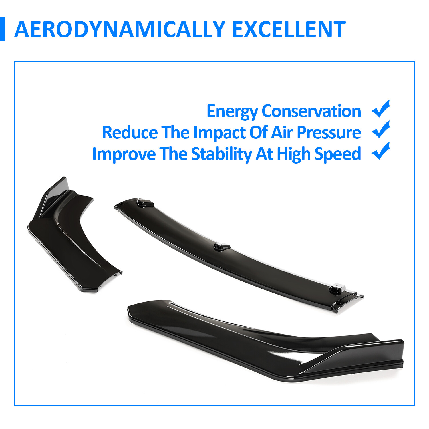 For 2016-2021 Honda Civic Glossy Black Front Bumper Body Kit Spoiler Lip 3PCS