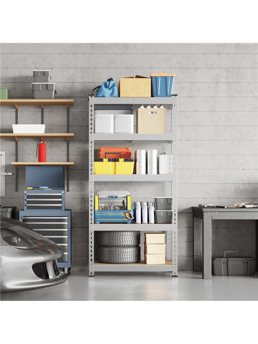 5-Tier Heavy Duty Adjustable Boltless Shelving Unit MDF Metal Rack for Garage