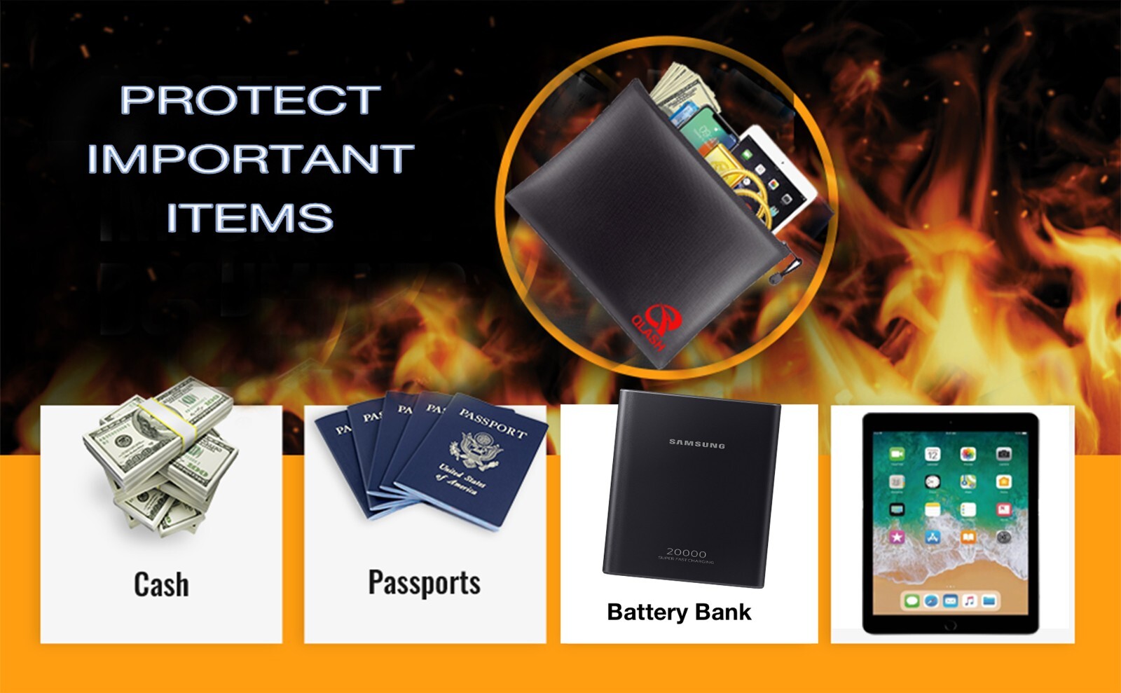 Large Fire Proof money Bag Fireproof Document Pouch Waterproof Safe Cash US