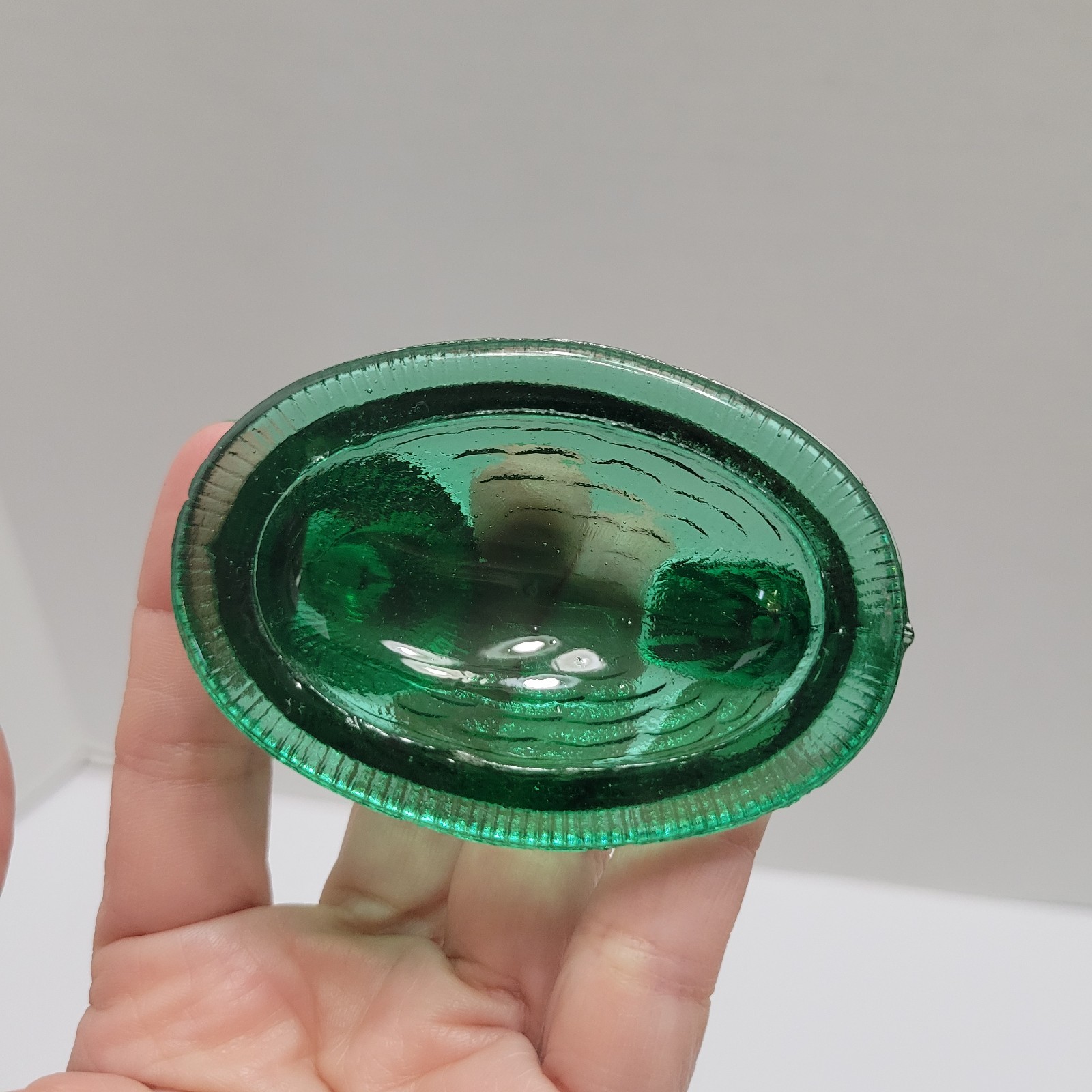 Vintage Green Glass Mini Hen On A Nest Salt Cellar Made In Taiwan 3.5" Chicken