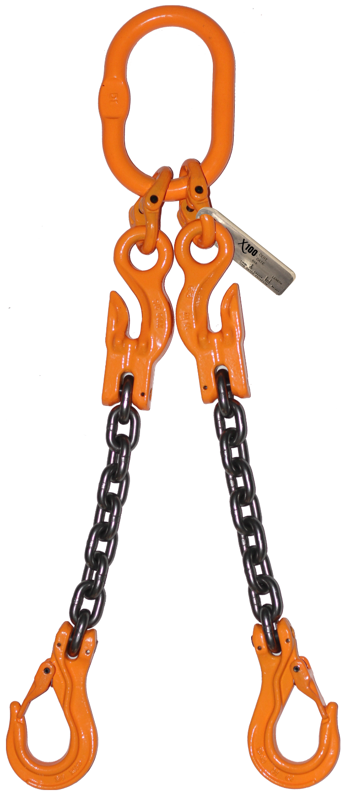 3/8" x 15' Grade 100 Adjustable Chain Sling 2-leg Spreader Safety Latch Tagged